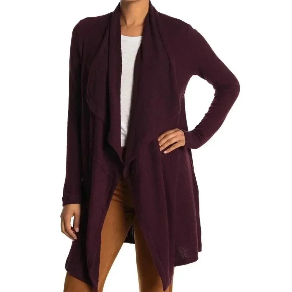 H by Bordeaux Mix Rib Cozy Waterfall Cardigan